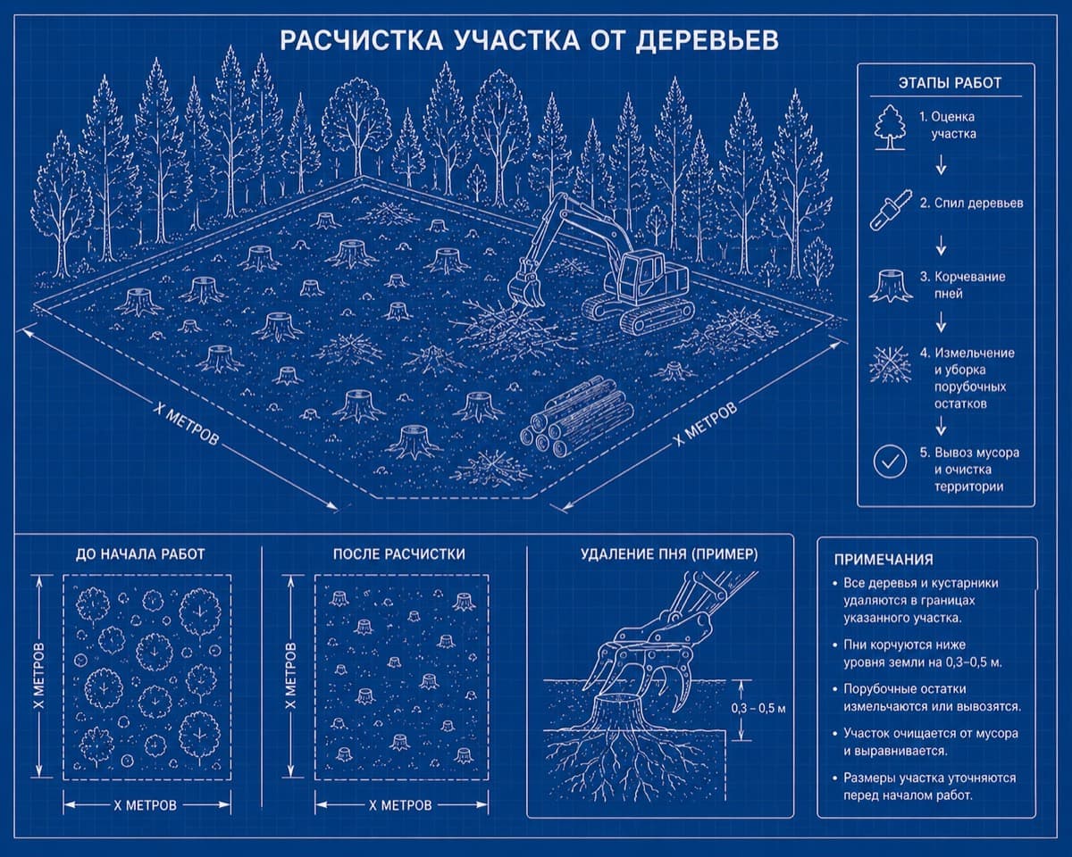 Расчистка участка от деревьев и пней